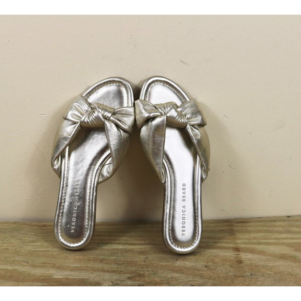 Veronica Beard Sandals 7M Gold Salton Knot Slide Shoes Slip Ons Flats
